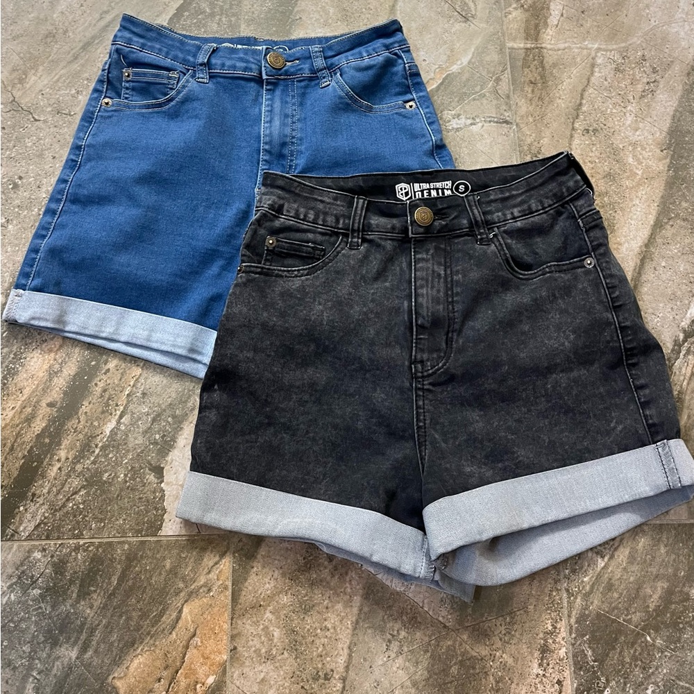 Born Primitive Blue and Black Jean Shorts
